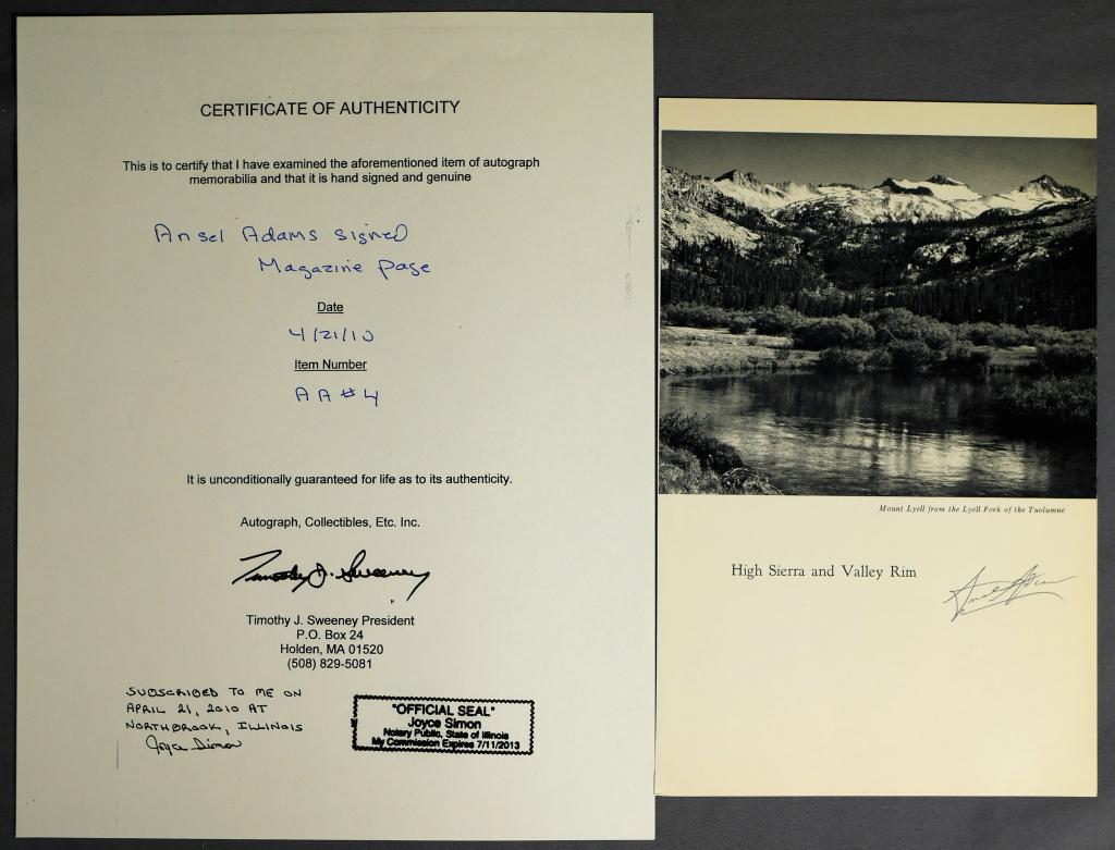 Ansel Adams Hand Signed Magazine Page "Yosemite" (1 of 5)