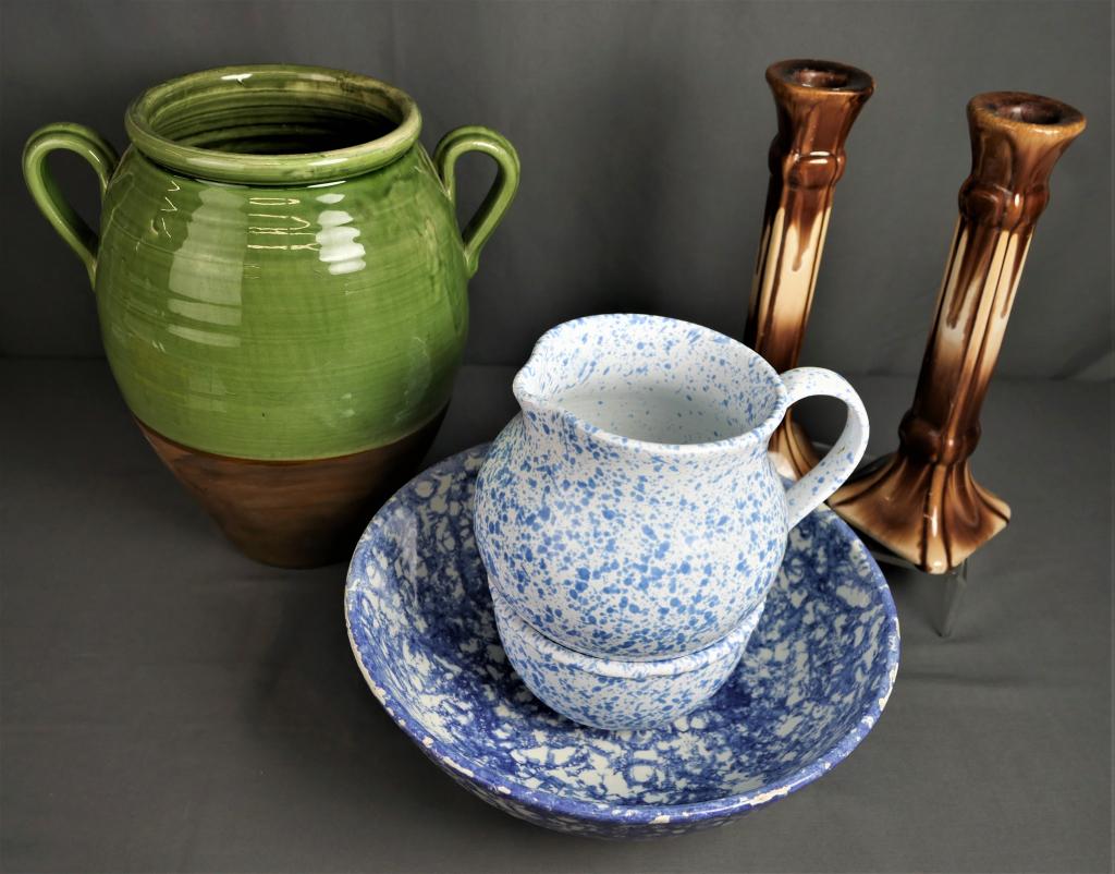 Antique Italian Olive Jar, Drip Glaze Candlesticks (1 of 9)