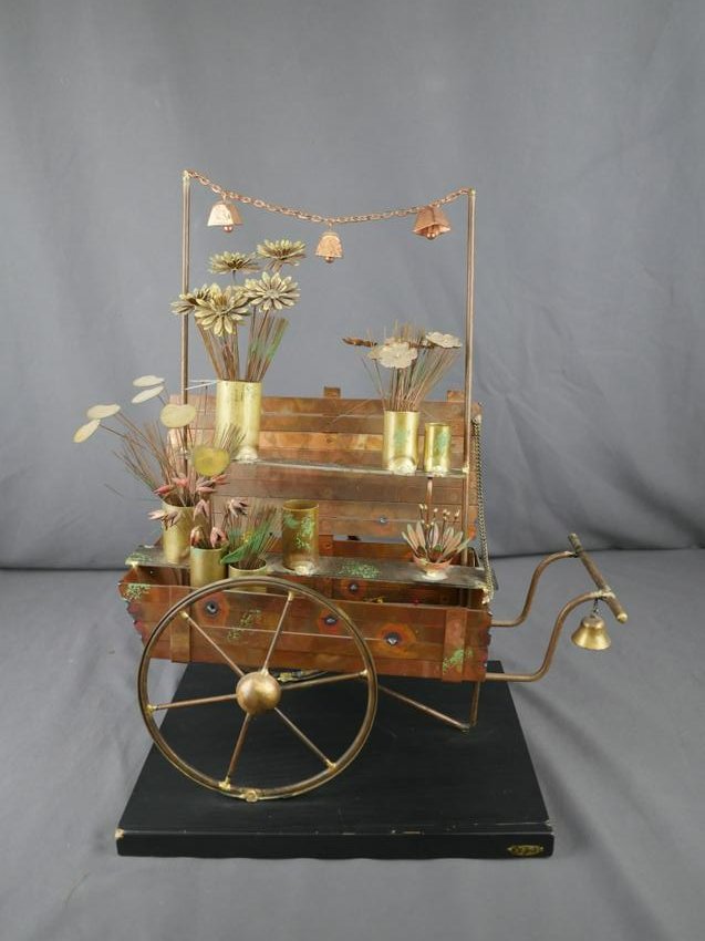 MCM Curtis Jere Flower Cart Metal Table Sculpture (1 of 9)