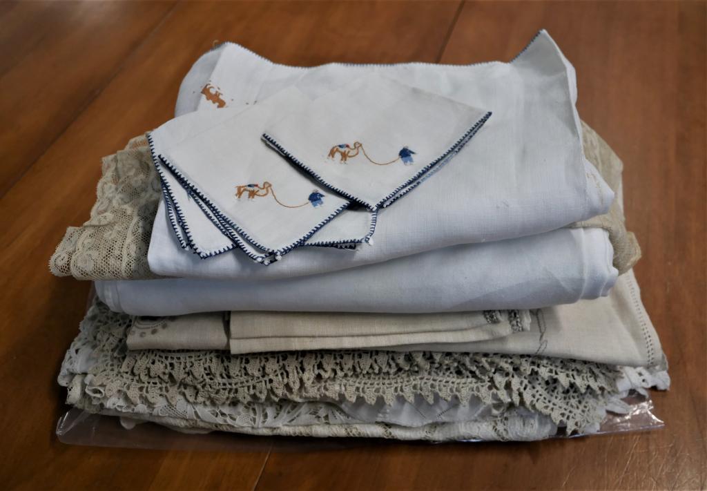 Large Lot of Early American Embroidered Linens et: Looking through this lot is is hard to imagine the amount of time that went into these pieces. Table runners, placemats, table cloths etc. All are extremely detailed with delicate doily work and intri