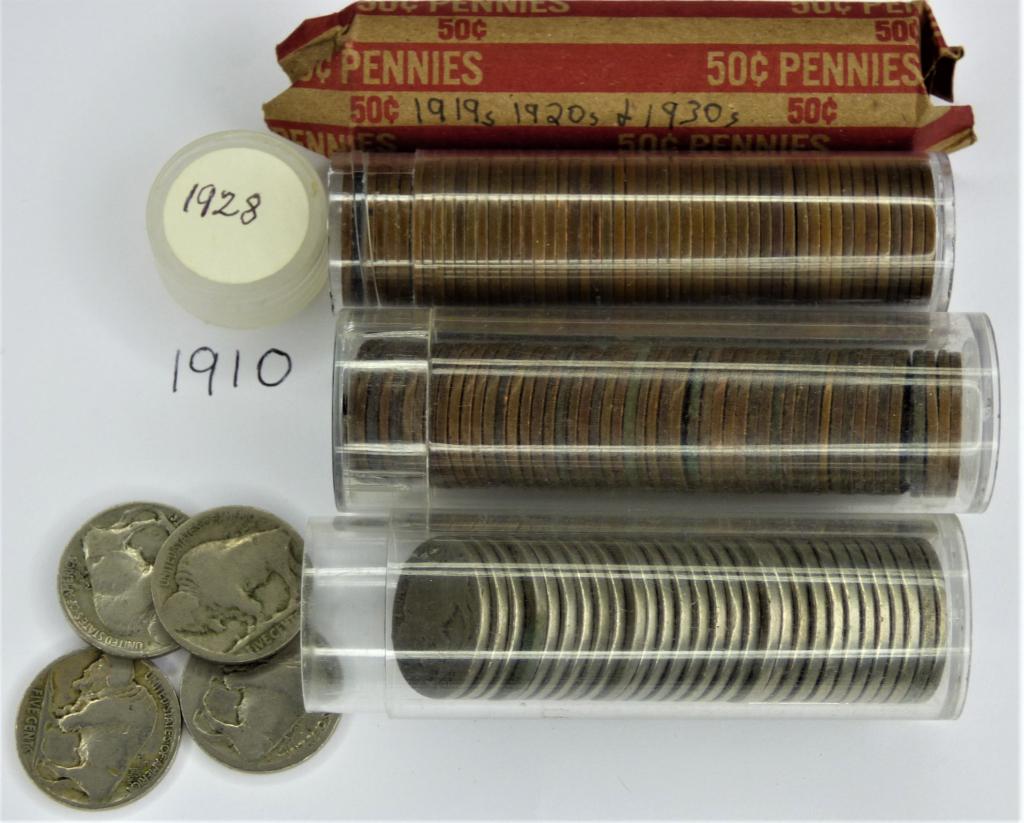 Rolls of Early 1900's US Coins- Buffalo Nickels & (1 of 12)