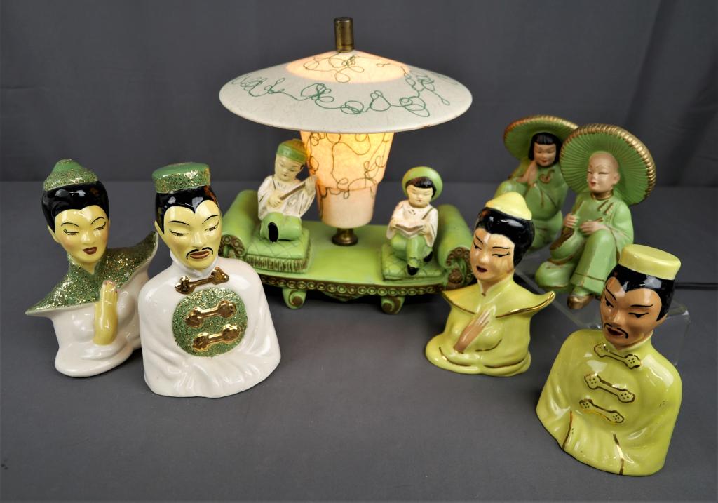 MCM Asian Chalware Table Lamp & Oriental Bust Figu (1 of 19)