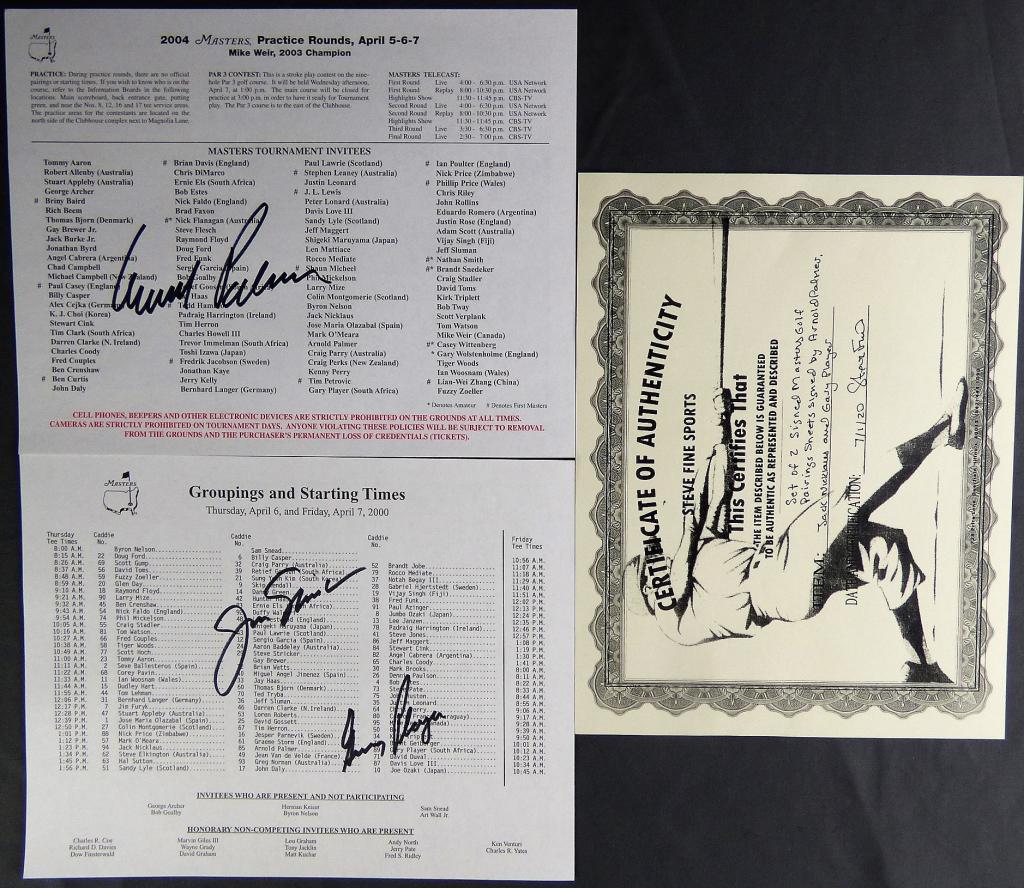 Arnold Palmer Signed Masters Golf Practice Sheets (1 of 8)