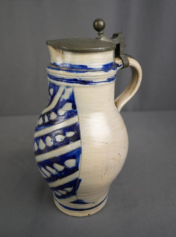Antique Salt Glazed Cobalt Blue European Beer Ewer (1 of 6)