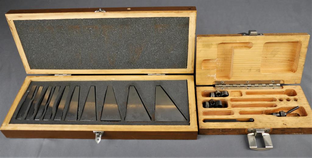 Angle Precision 10pcs Block Set- Measuring Instrum: Angle Precision 10pcs Block Set in wooden box and Misc loose parts in Brown & Sharpe wooden box.