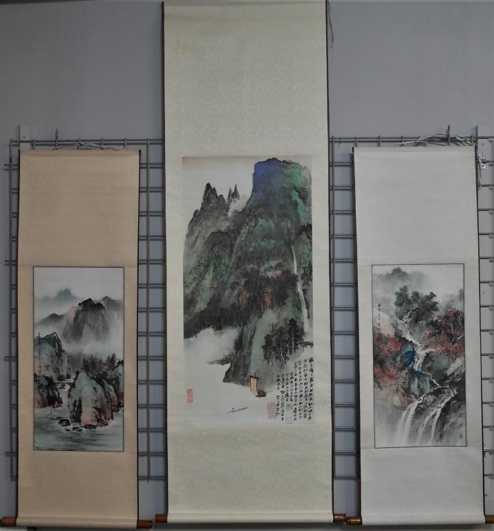 Lot of 3 Vintage Chinese Landscape Scrolls- Art (1 of 10)