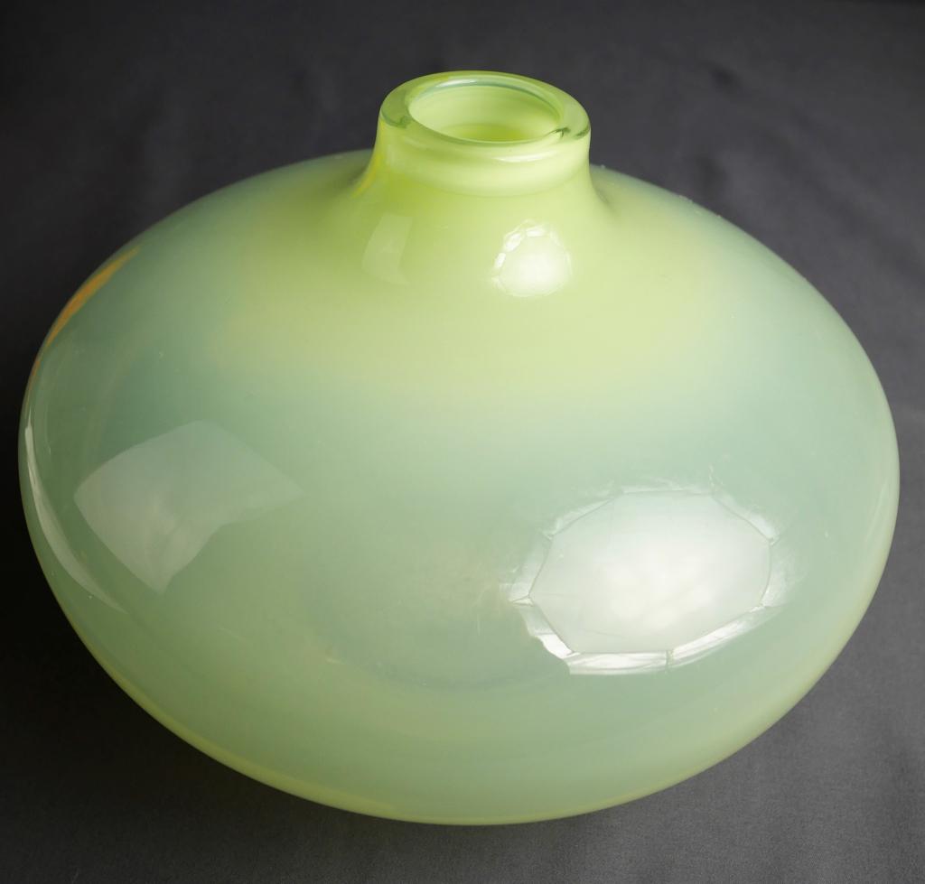Signed MCM Vaseline Glass Hand Blown Vase (1 of 4)