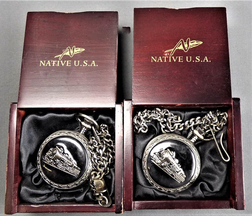 2- Native USA Locomotive Pocket watches In Box (1 of 6)