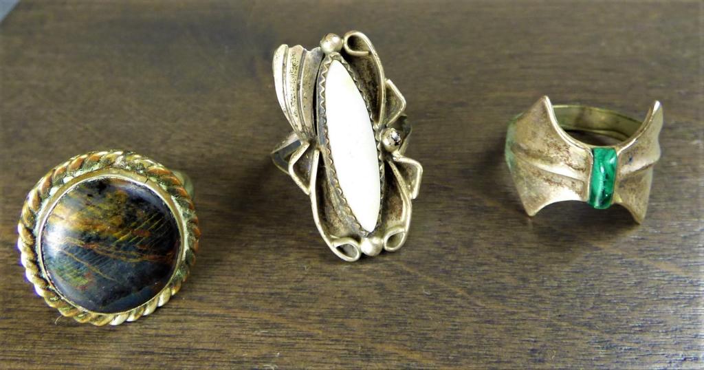 Sterling Silver Ring Lot- Tiger's Eye, Malachite (1 of 7)