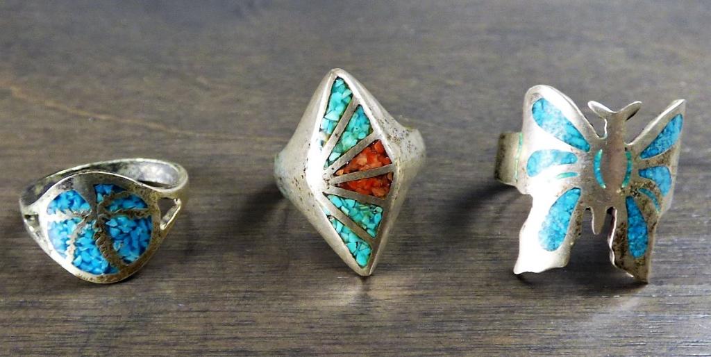 Lot of 3 Native American Sterling Silver Rings (1 of 5)