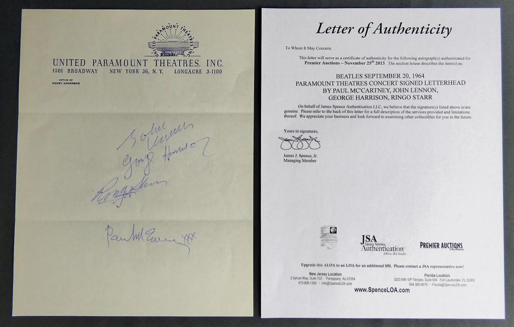 Beatles Signed Letterhead- All 4 Signatures - COA (1 of 4)