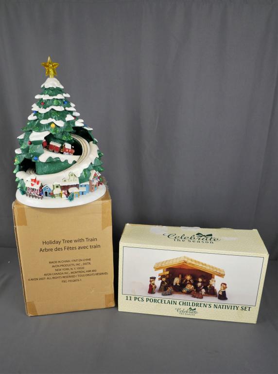 Holiday Tree w/Train & Porcelain Natvity Set (1 of 4)