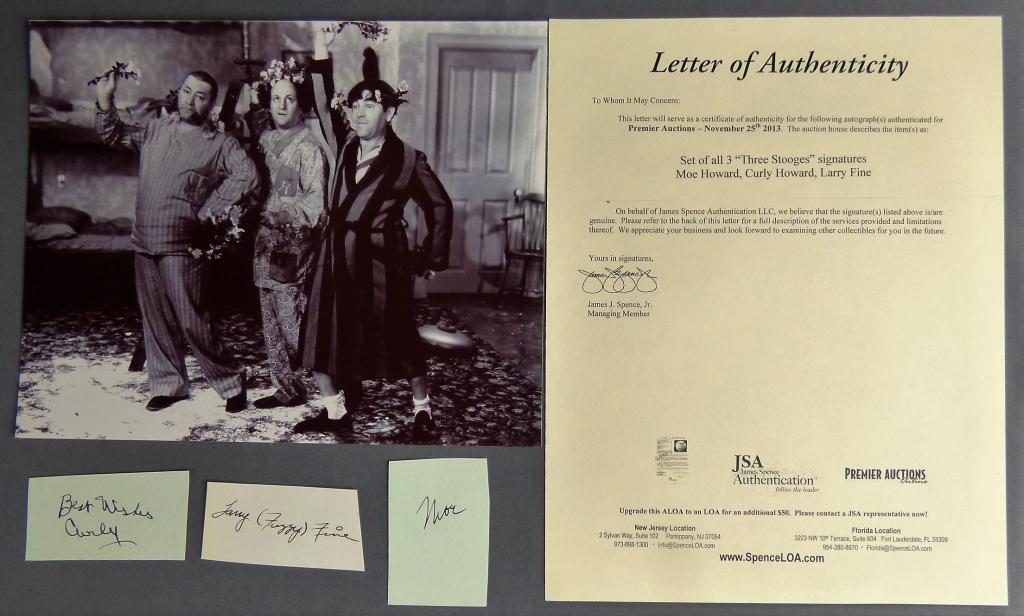 All 3 "Three Stooges" Signatures/ Autographs COA (1 of 6)