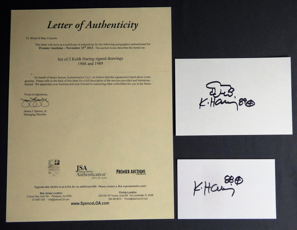 Set of 2 Keith Haring Signed Drawings w/ COA (1 of 4)