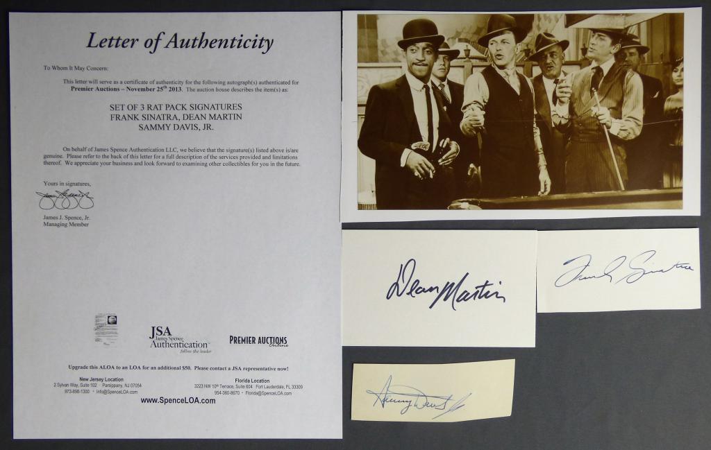 Set of 3 Rat Pack Signatures- Frank Sinatra, Dean (1 of 6)