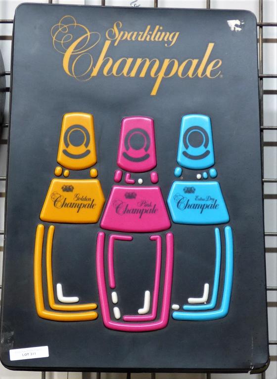 Vintage Sparking Champale Light-Up Sign: Light up "Sparkling Chample" vintage light up sign. Vintage from 1984 measuring 12.5" x 18.5". In excellent working condition.
