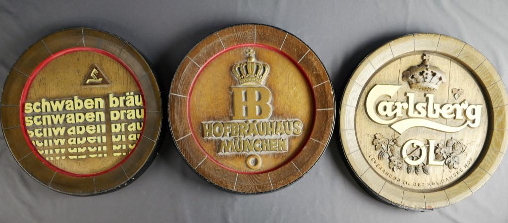 Lot of 3 Vintage Round  Beer Signs- Carlsberg, HB (1 of 2)