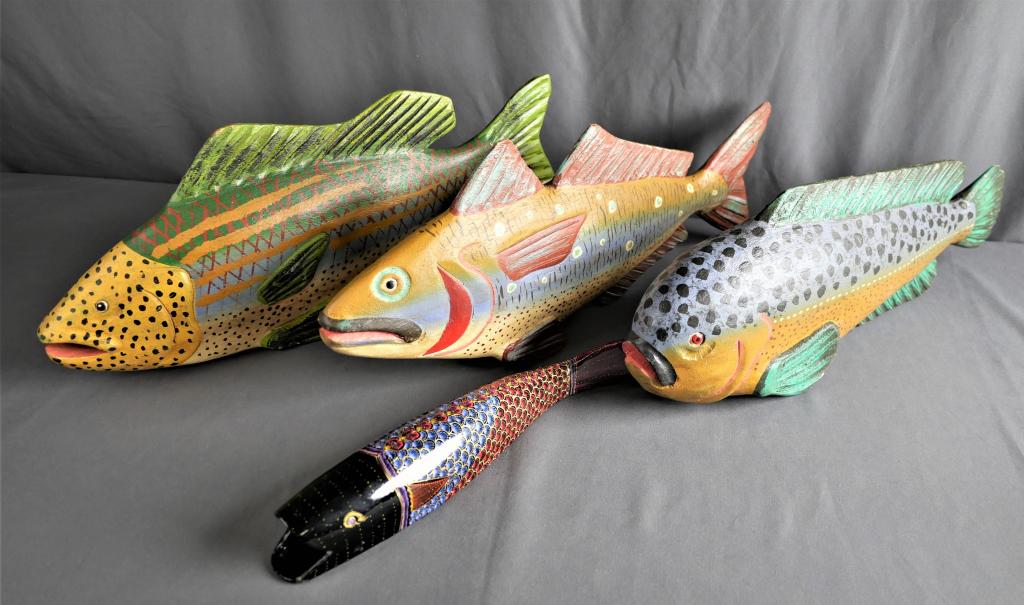 Hand-painted Carved Wood Fish Sculpture Lot (1 of 8)