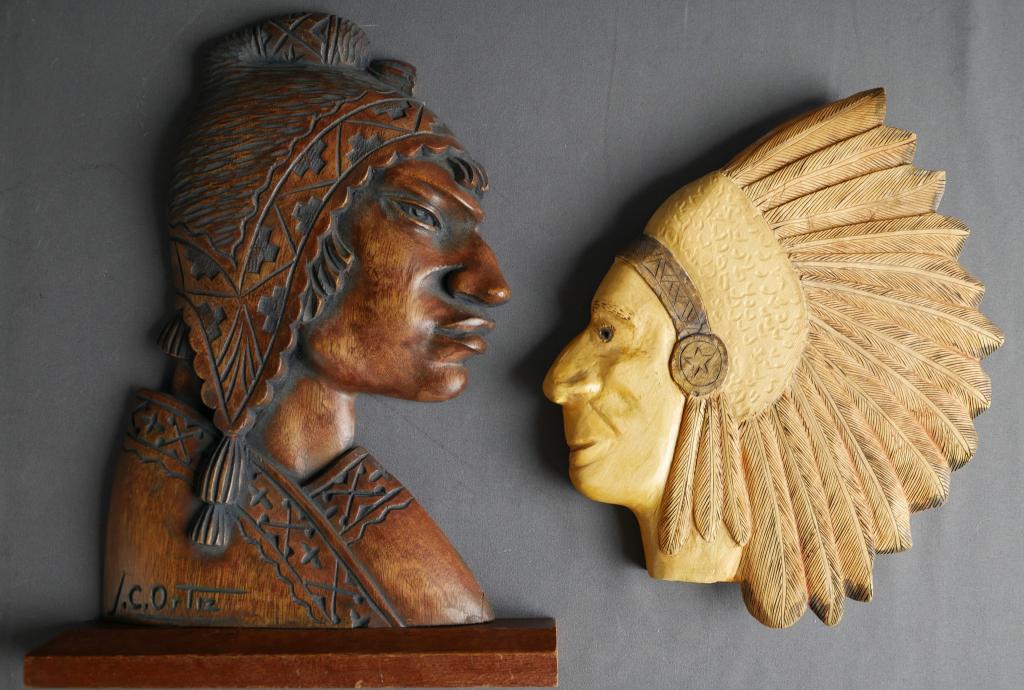 Two Hand Carved Wooden American Indian Plaques (1 of 7)