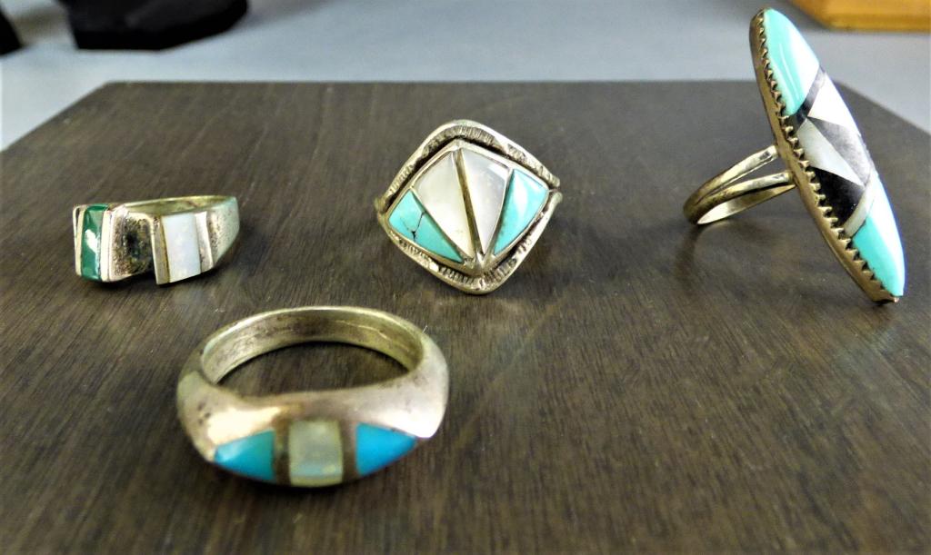 Four Native American Sterling Silver Rings w/ Ston (1 of 7)