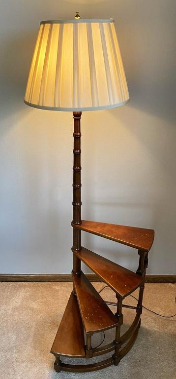 1920 Antique Frederick Cooper Floor Lamp Spiral St: 1920 Antique Frederick Cooper Floor Lamp With Wooden England Spirals Staircase. Made in England. Measures 58" tall. Condition: Good