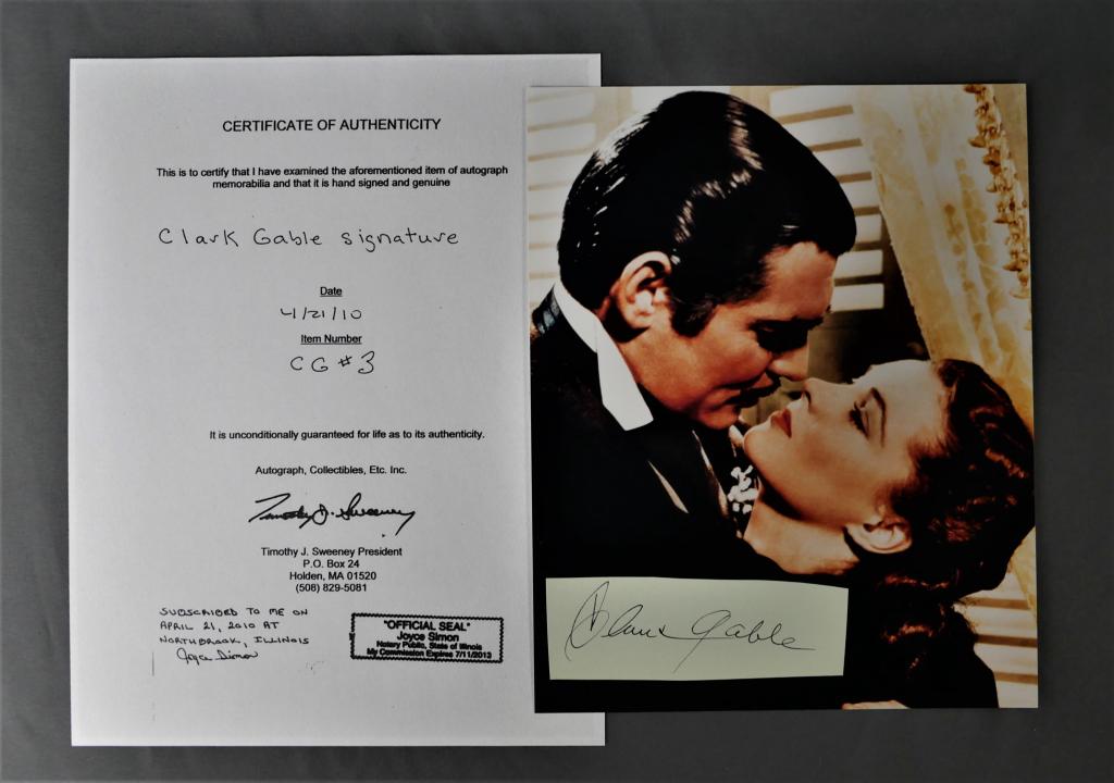 Clark Gable Autograph  w/ Photograph-COA (1 of 3)