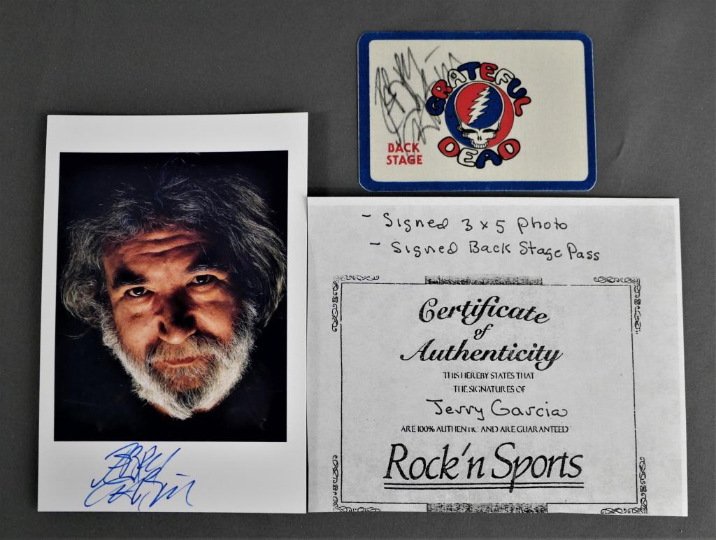 Jerry Garcia Signed Photo & Grateful Dead Pass (1 of 4)