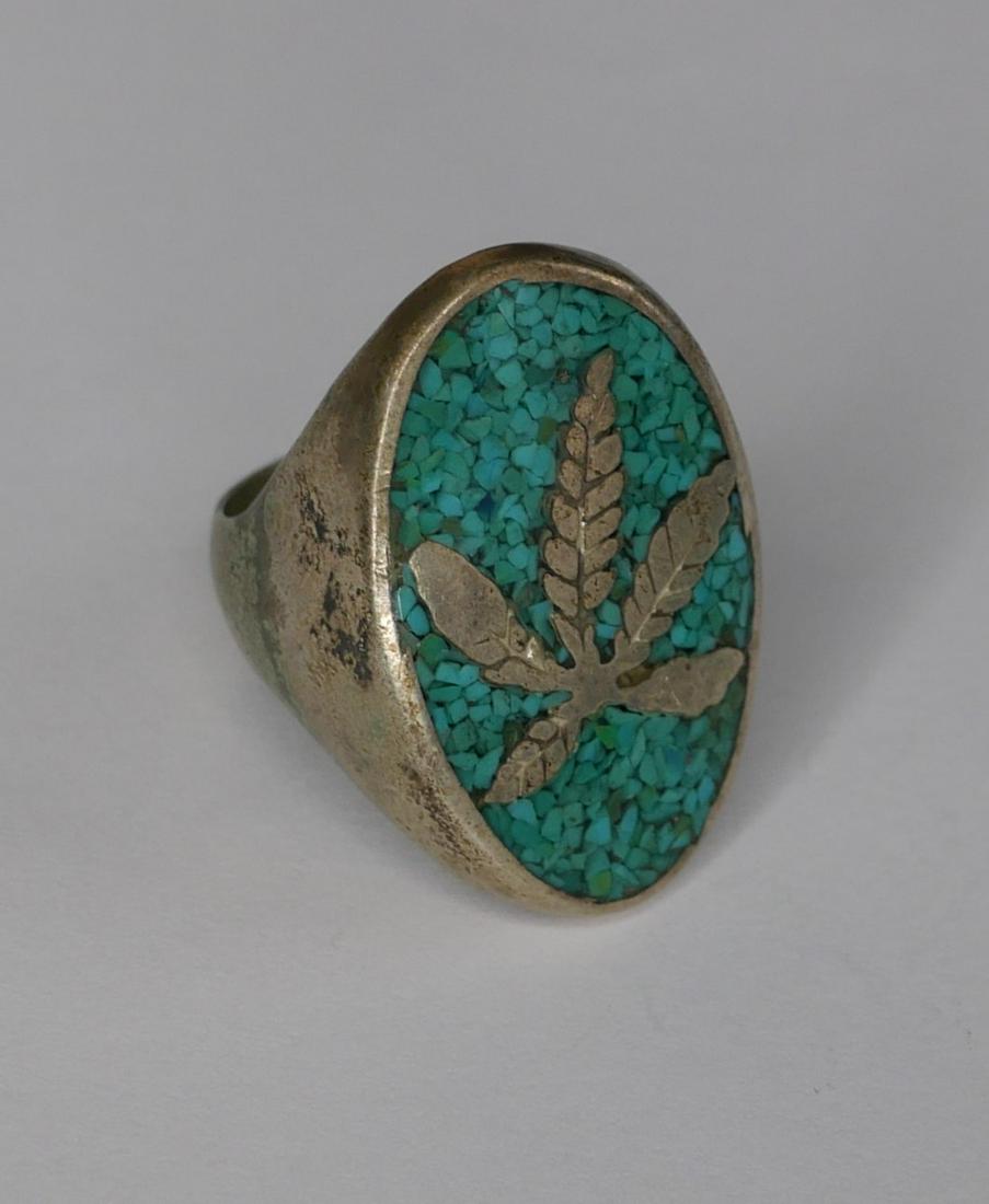 Turqouise & Sterling Silver Cannabis Leaf Ring (1 of 5)