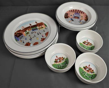 Villeroy & Boch - Naif Dinner Plates & Bowls: Villeroy & Boch- Design Naif Dinner Plates & Bowls. 3 Plates- 8 1/2" in diameter and 3 Bowls- 5 1/4" in diameter. Condition: Good
