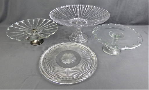 Lot of Vintage Crystal & Glass Cake Stands: Lot of Vintage Crystal & Glass Cake Stands including Fifth Avenue Crystal. Condition: Good