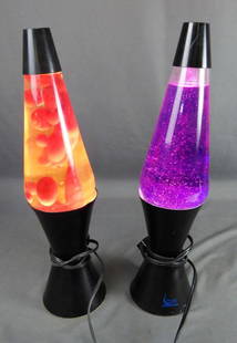 Two Vintage Lava Motion Lamps- Glitter Lamp: Two Vintage Lava Brand Motion Lamps- One is Lava Lamp and second is Glitter Lamp. Measure 17" tall. Good working condition, some age related wear