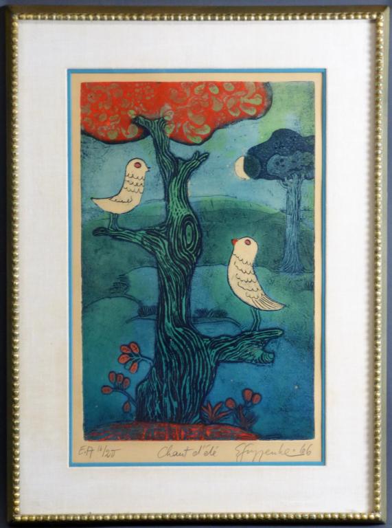 1950's French Birds on Tree AP Signed Lithograph (1 of 3)