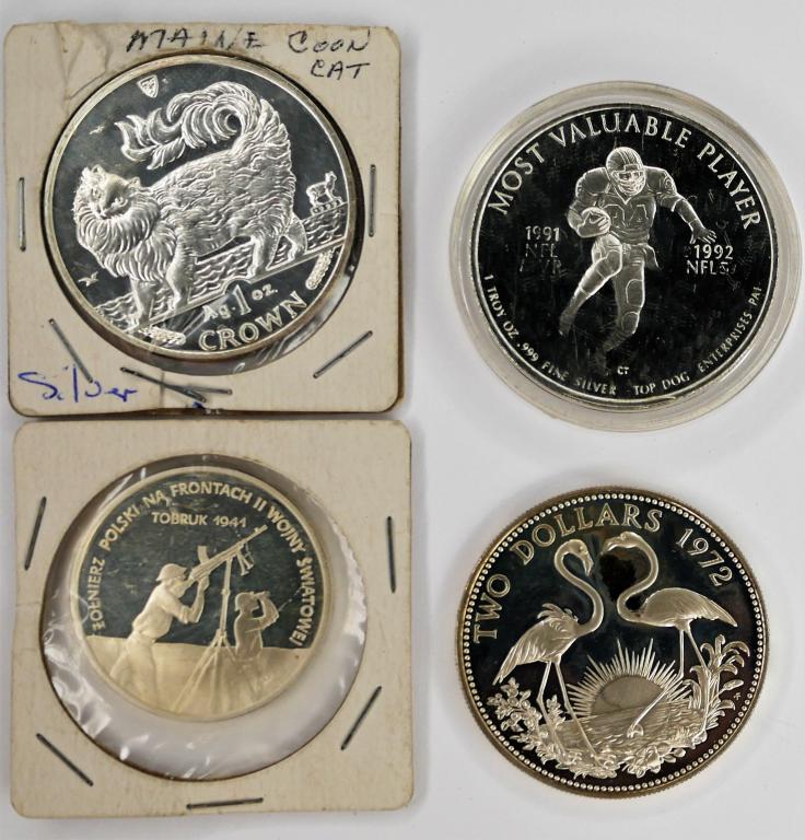 Four World .999 Silver Coins- Poland, Bahamas, (1 of 5)