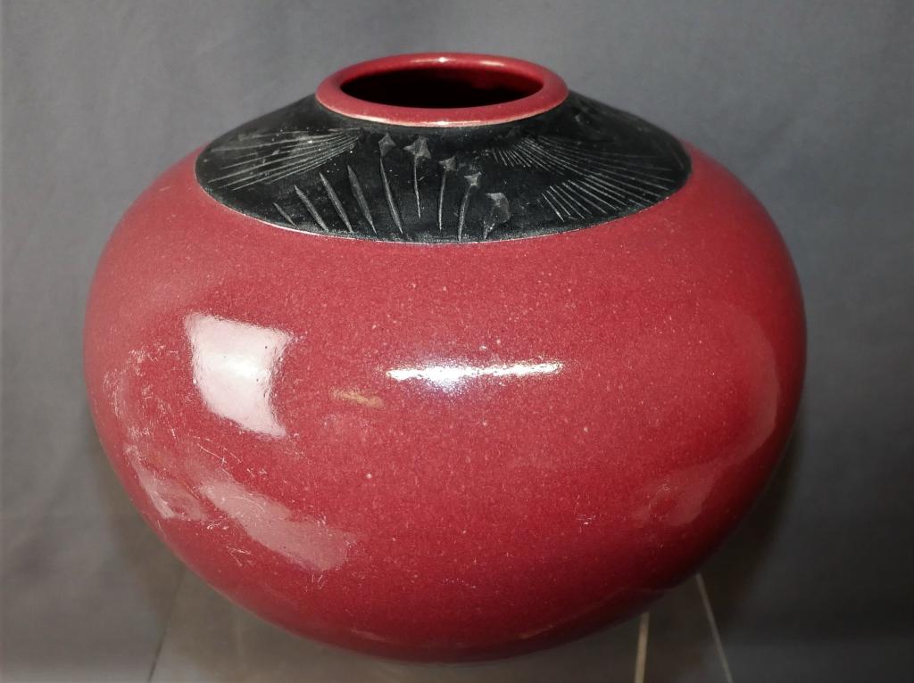 Lois Gress Neal Red Raku Pottery Vase Signed (1 of 4)
