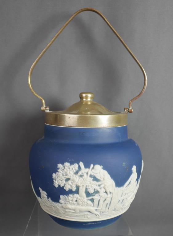 Antique Adams Tunstall Blue Jasperware Biscuit Jar (1 of 8)