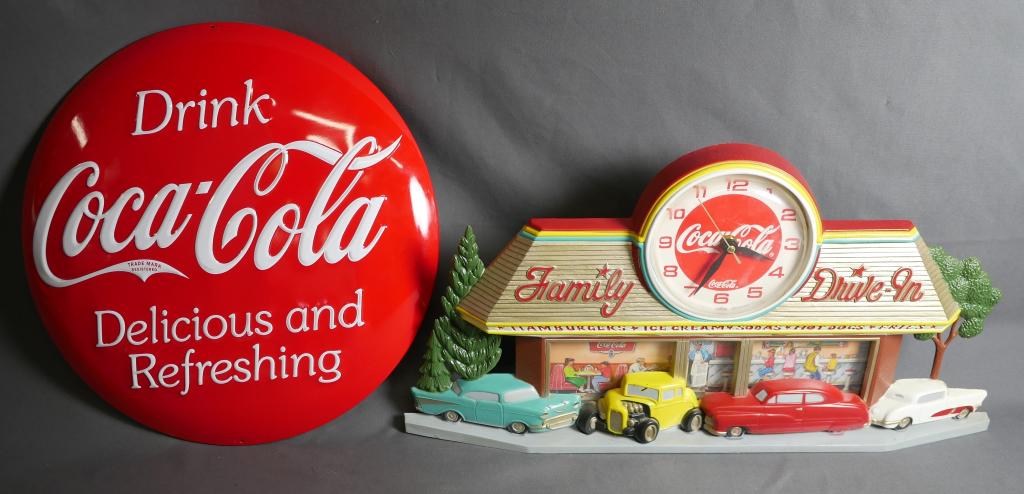 Coca Cola Drive In Clock & Round Tin Sign (1 of 6)