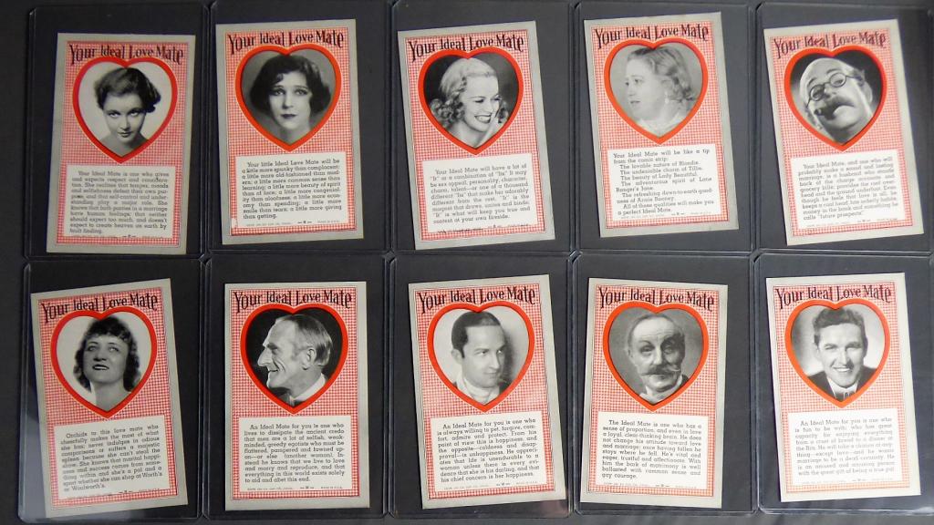 1940's "Love" Arcade Cards by Exhibit Supply Co: 1940's "Love" Arcade Cards by Exhibit Supply Co, Chicago. Lot of 10 in protective sleeves. Excellent condition