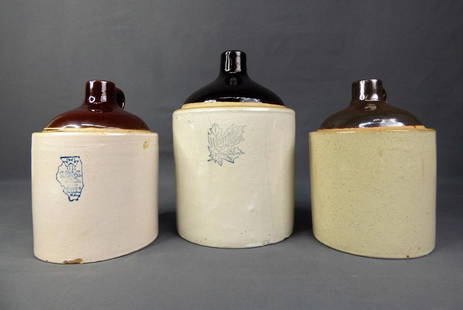 Lot of 3 Antique Stoneware Jugs- S.P.&S co & Weste: Lot of 3 Antique Stoneware Jugs. One is by S.P.&S. Co, one is by Wetsern Stoneware Co and third oneis not marked. Measure 11"-9" tall. Good overall condition, minor chips by the bottom of one.