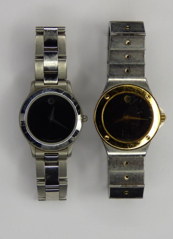 Two Vintage Movado Wrist Watches: Two Vintage Movado Wrist Watches. Both have scuffs and scratches. Untested
