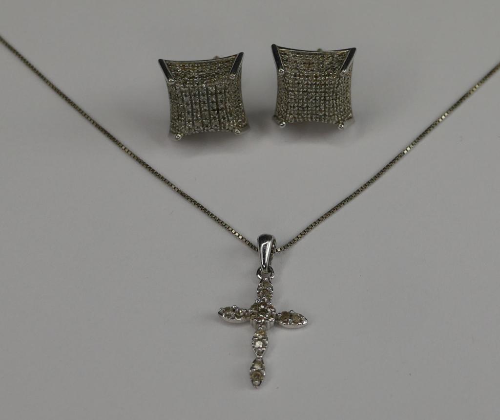 14k Gold Cross on Chain & 10k Earrings w/ Diamonds (1 of 9)