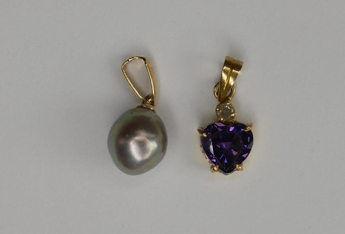 18k Gold Tahitian Pearl & Amethyst Heart Pendants (1 of 7)