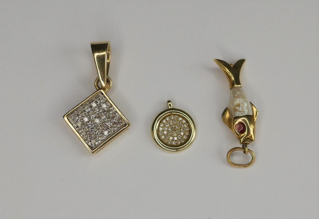 Lot of 3 14k Gold & Diamonds Pendants (1 of 8)