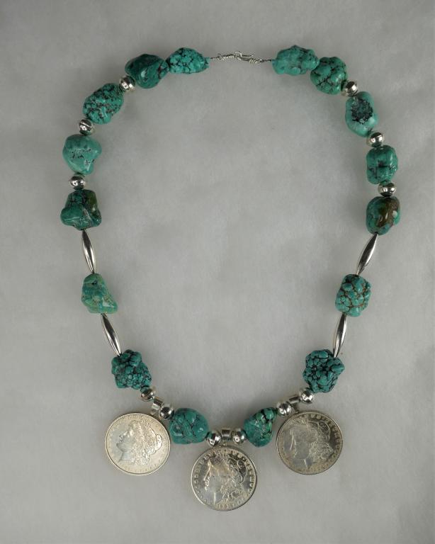 Large Sterling Silver Turquoise & Dollar Necklace (1 of 7)