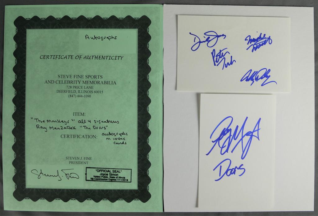 "The Doors" & "The Monkees" Signatures/ Autographs (1 of 3)