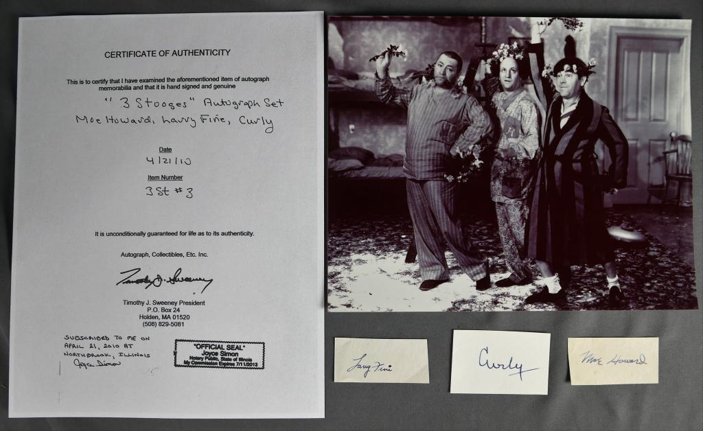 "3 Stooges" Autograph Set- Moe Howard, Larry Fine (1 of 3)