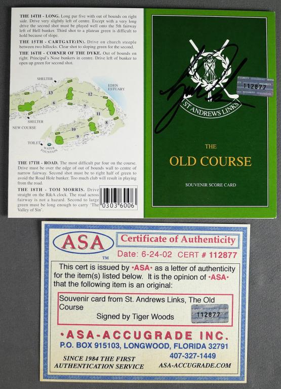 Tiger Woods Signed Souvenir Golf Score Card w/ COA (1 of 4)