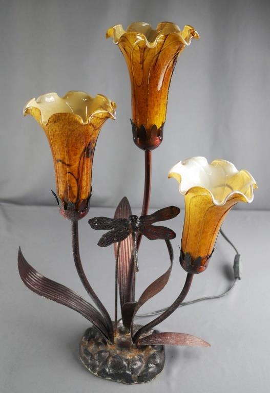 Art Nouveau Style Lamp w/ Lily Shades & Dragonfly (1 of 4)