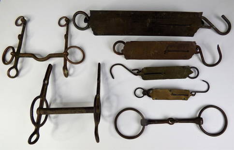 Antique Spring Scales & Metal Horse Tack: Group of Antique Metal Horse Tack and Antique Spring Balance Scales- Chatillons, Frary's, Excelsion. Condition: Good, normal age related wear