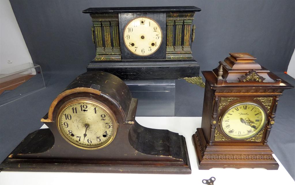 Lot of 3 Vintage Mantle Clocks- Gilbert, Fauch (1 of 11)