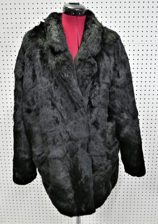 Ladies Black Rabbit Mid Length Fur Coat/ Jacket (1 of 3)